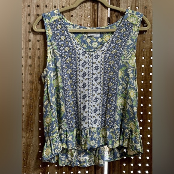 Lucky Brand Blue Green Mixed Print Sleeveless Woven Blouse Size S - Picture 2 of 5